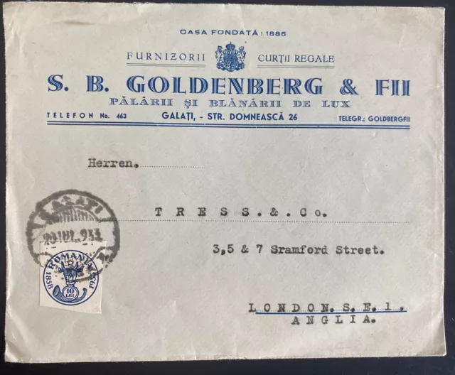 1933 Galati Romania Commercial Cover To London England