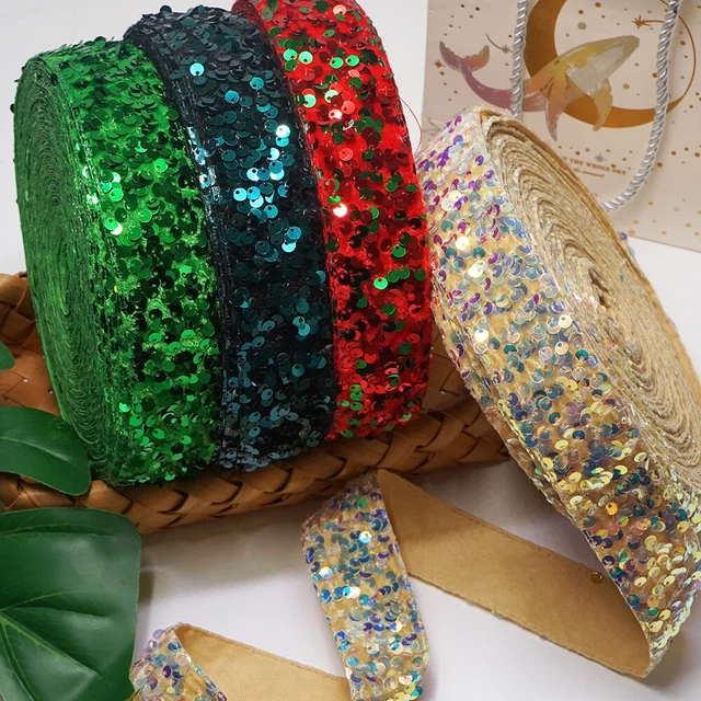 1,5 pouce 75mm 25 Yards Rouleau Sequin Velours Ruban DIY Vacances Matériel...