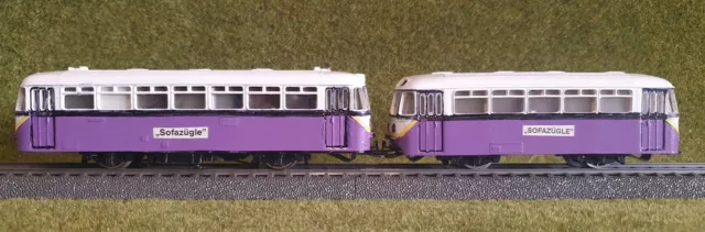 Märklin H0 3016/4018; Schienenbus mit Beiwagen, Umlackiert analog, OVP, Geprüft