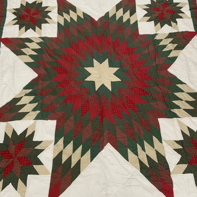 Vintage Quilt Lone Star Patchwork , Hand Made, Hand Quilted, Calico, Christmas