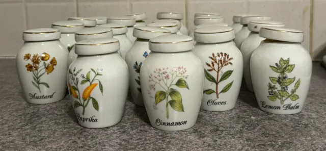 Set of 22 Vintage Herb Spice Jars Porcelain Jars
