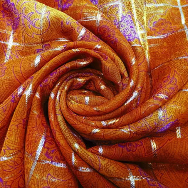 Jahrgang Indisch Orange Sari Seide Mischung Stoff Kleid Blumen DIY Saree SI19486