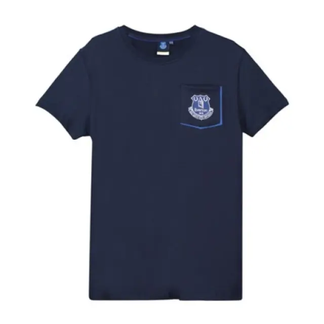 T-shirt da calcio Everton bambino (taglia 8-9y) navy core club stemma tascabile - nuova