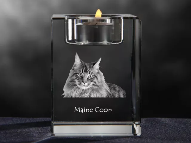 Maine-Coon-Katze, Kristall-Kerzenleuchter Avec Chat, Crystal Animals