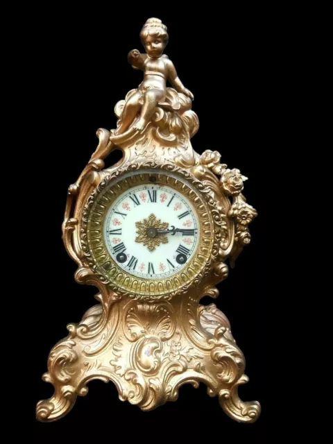 Antique Clock Cherub Ormolu Bronze 19th Century Signed Victorian Mantel Clock