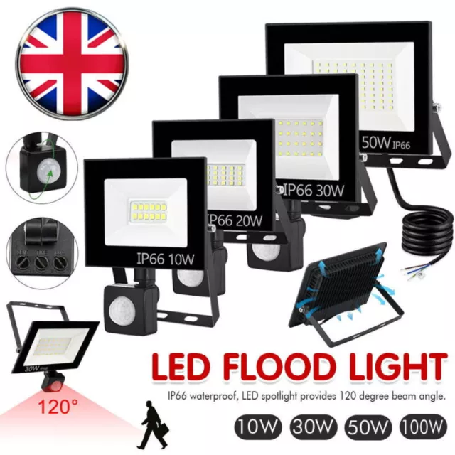 LED Floodlight Outside Light 10-100W Security Flood Outdoor Garden Spotlights UK