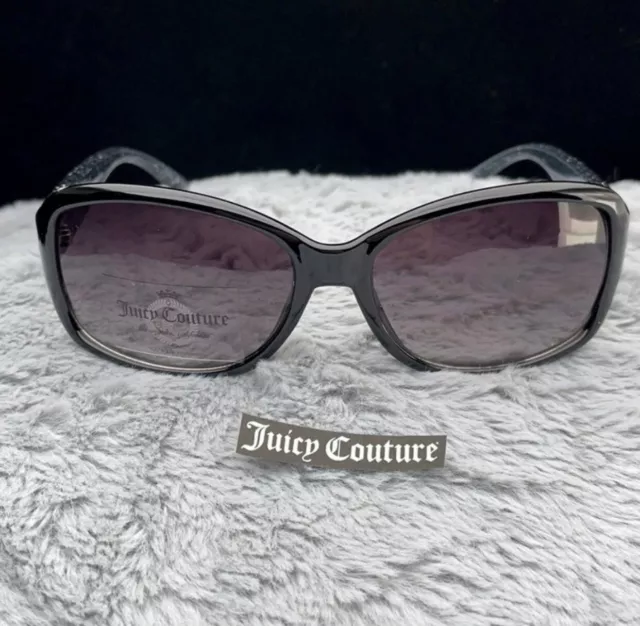 juicy couture Womens Black Gray Glitter Light Wrap Rectangle Sunglasses New