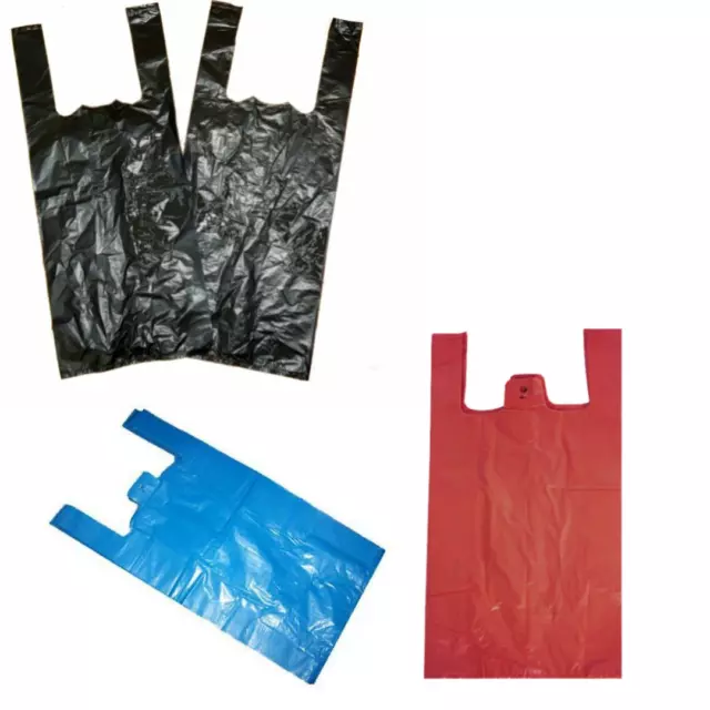 Plastic Vest Carrier Bags Blue Or White *All Sizes* - Supermarkets Stalls Shops