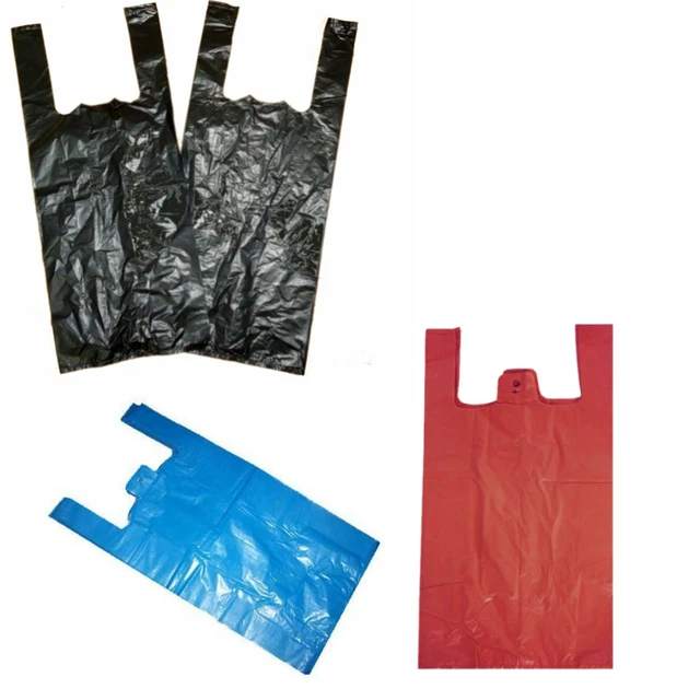 Plastic Vest Carrier Bags Blue Or White *All Sizes* - Supermarkets Stalls Shops