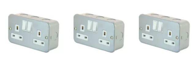 3 x Selectric LG9098MB Metalclad Switch Sockets 13 Amp - 2 Gang SP