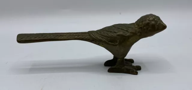 Vintage Brass Bird Sparrow Standing Large Feet  Metal Figurine 4” X 1” 1 3/4”