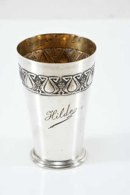 B36G16- Jugendstil WMF (Tauf-) Becher „Hilde“ Straußenmarke, versilbert B36G16- Jugendstil WMF (Tauf-) Becher „Hilde“ Straußenmarke, versilbert