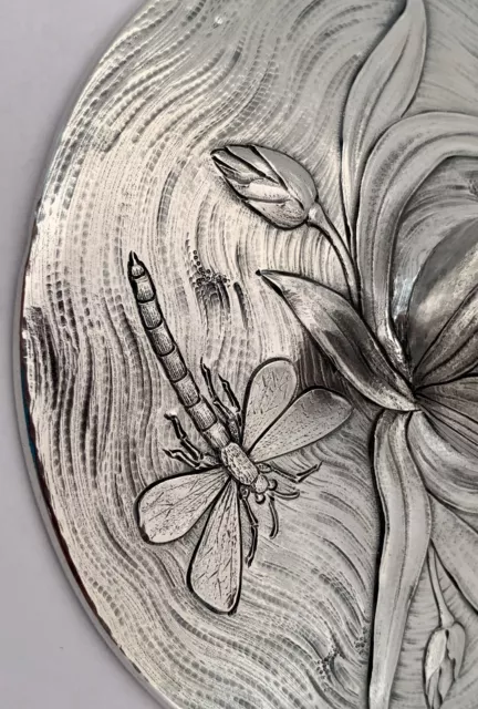 Gorgeous Gustav Manz Hammered Dragonfly & Iris Sterling Art Nouveau Vase C. 1900