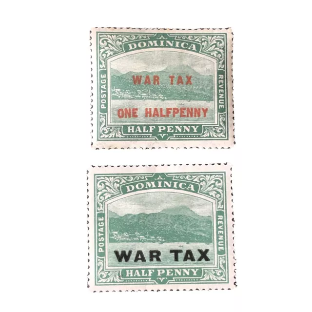 DOMINICA, SCOTT # MR1+MR3(2), 1/2p(2)  VALUES 1916-18 WAR TAX ISSUE MH