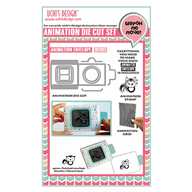 Uchi's Design CAT ENVELOPE Animation Die Cut Kit DC103 - Die +Stamp + Grid