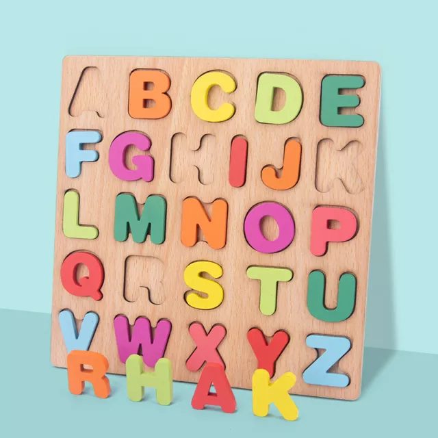 Kids Educational 3D Puzzle Toy Wooden Board Colourful ABC Alphabet Number Shapes 3