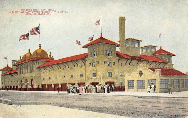 REDONDO BEACH BATH HOUSE Salt Water Plunge LA County, CA 1909 Vintage Postcard