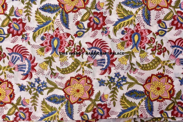 Coton Voile Main Bloc Imprimé Couture Indien Tissu Matière Artisanat 4.6m 2