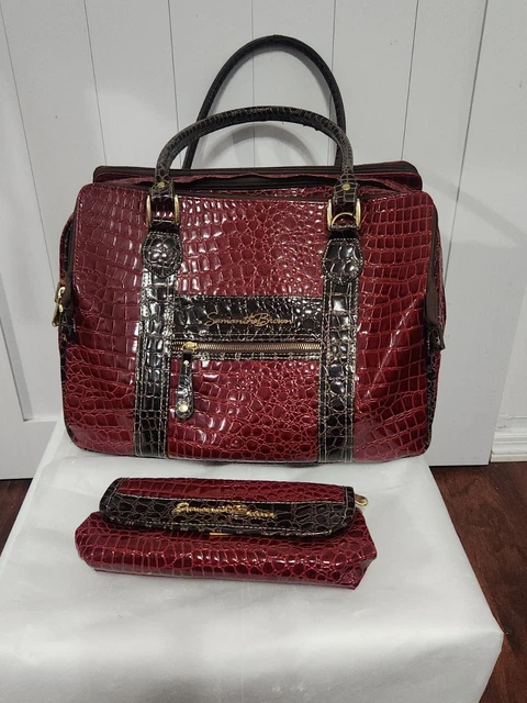 Samantha Brown Burgundy Brown Moc Croc Perfect Tote Travel Bag & Cosmetic