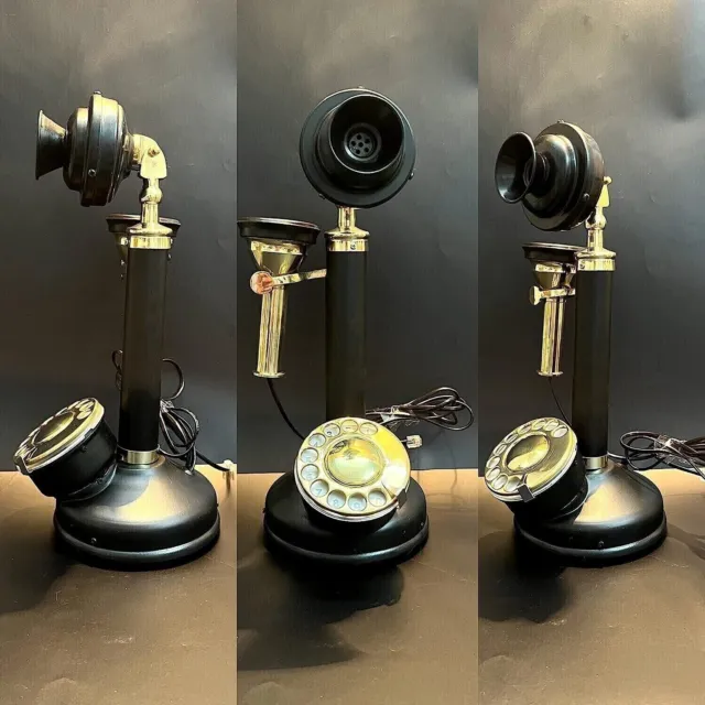 Vintage Antique Candlestick Rotary Dial Phone Brass Finish Home Decor Telephone