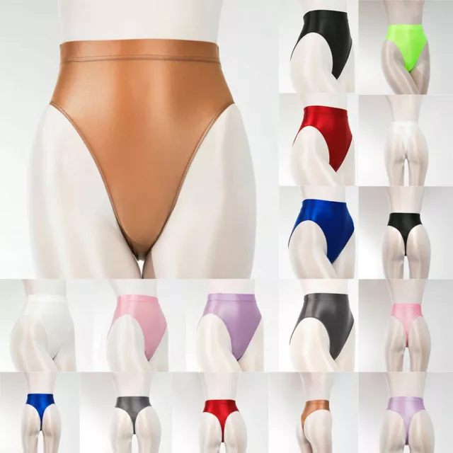 Womens Mens Silky Shiny Satin Glossy Wet Look Knickers Briefs Underwear Panties/