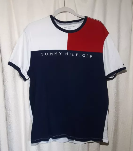 Tommy Hilfiger T-Shirt Womens Red White Blue Logo Short Sleeve Tee Embroidered