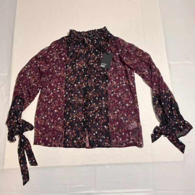 NWT PAIGE Womens Dorothy Floral Silk Button Front Blouse Top Sheer Popover XS