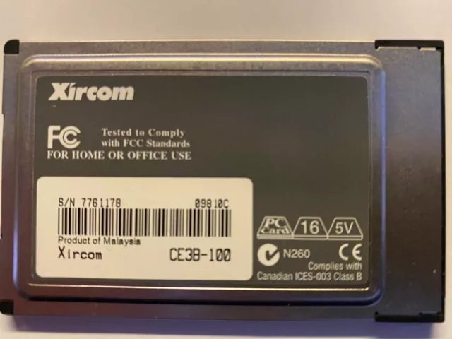 Xircom Credit Card Ethernet 10/100-Ready PCMCIA Laptop Card CE3B-100 - No Cable 2