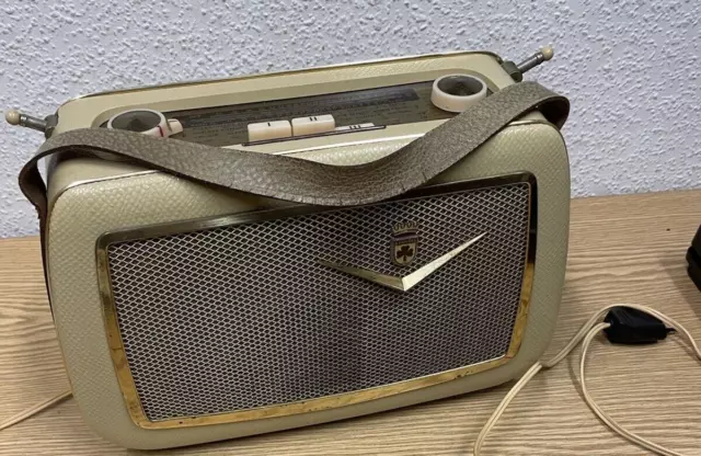 Radio maleta Grundig años 50 Teddy Boy T,50s radio, amplificador de tubo reproduce ver video