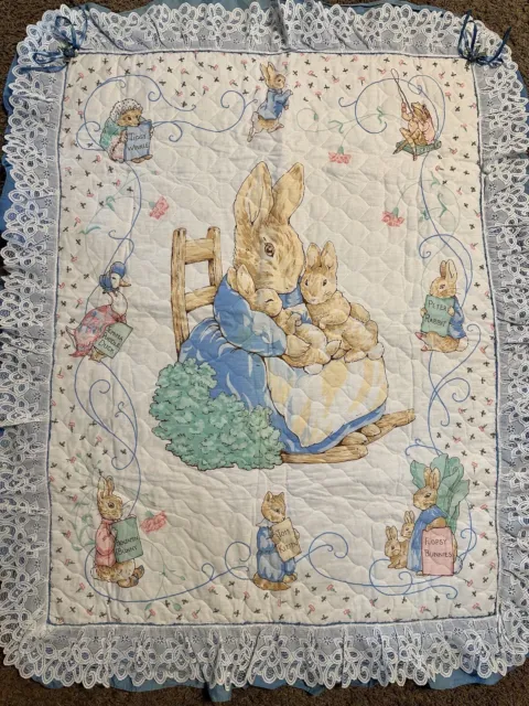 Custom Peter Rabbit Beatrix Potter Mama Bunny Quilt Baby Blanket 29x44 VTG