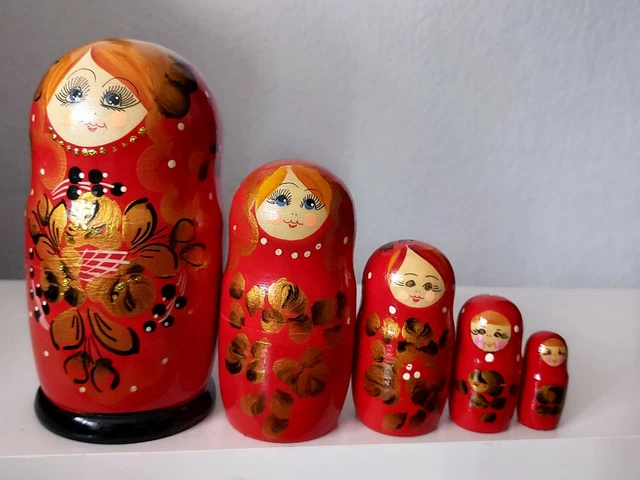 Matroschka Babuschka Matrjoschka Holzpuppe Set aus 5 Puppen 17 cm hoch