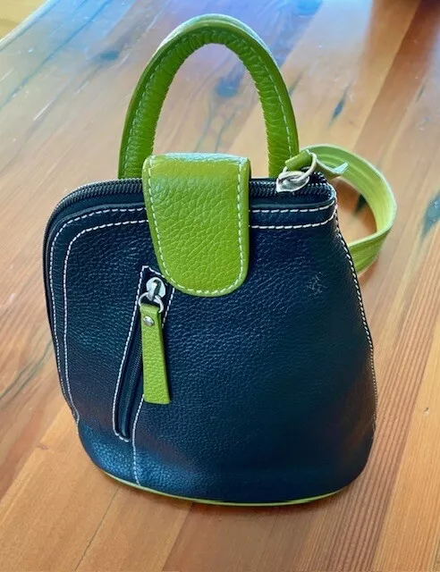 Vera Pelle Lime & Black Italian Leather Sling Bag Backpack Purse