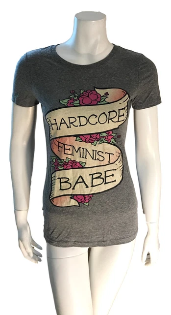 Next Level Grigio Donna Hardcore Feminist Babe Camicia T-Shirt Camicia Piccolo