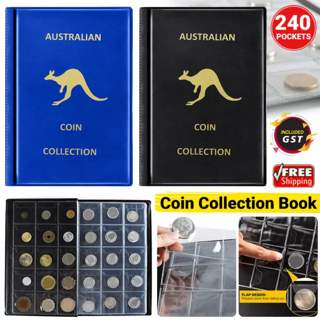 240 Pockets Coin Collection Book Holder Fit 50Cents Storage Money Penny Album AU