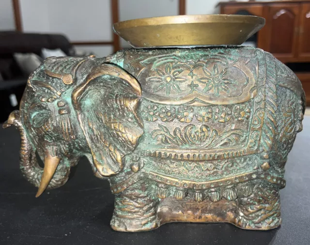 Vintage Bronze  Elephant Sculpture Figurine Art Deco Ashtray Candle Holder