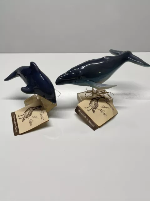 Vintage Set of 2 House of Nene Porcelain Figurines Dolphin Humpback Whale Hawaii
