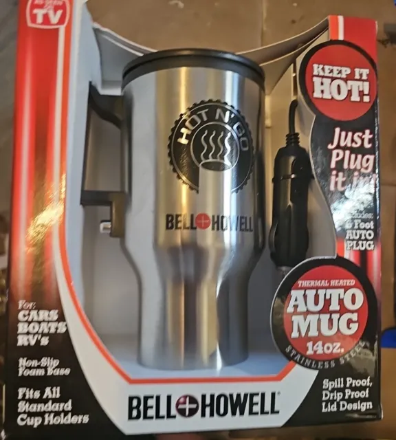 Bell Howell Hot N Go Heated Thermal Mug 14 OZ Stainless Steel Auto Travel MUG