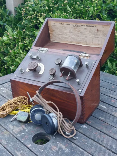 1923 British Thomson-Houston Crystal Wireless Receiver ~ Wooden Case+Headphones~