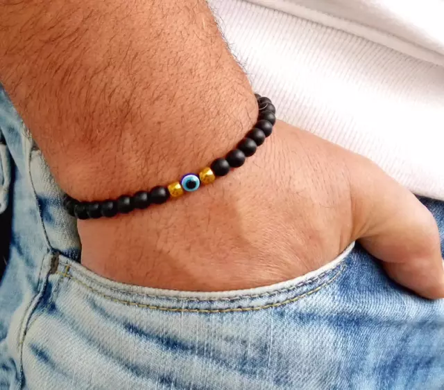 Bracciale Occhio turco di allah Perle Nero Oro braccialetto Evil Eye Uomo Donna