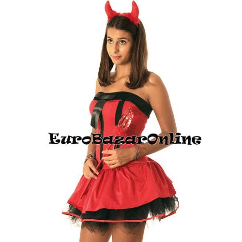 Costume Carnevale Da Donna Sexy Diavoletta Vestito Diavolo Per Travestimento S