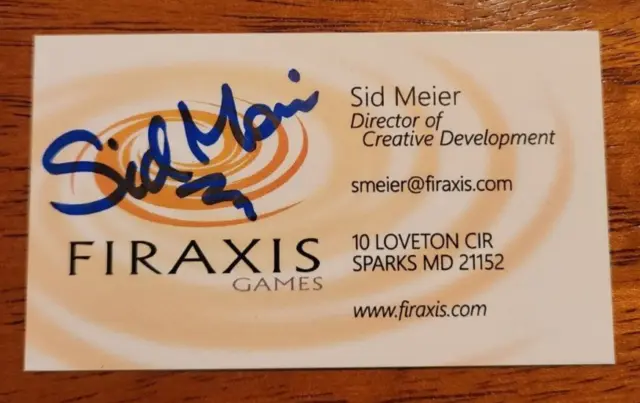 Autographed Sid Meier business card w/coa  LEGENDARY VIDEO GAME DESIGNER