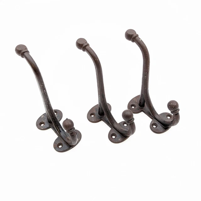 Antique Lot 3 Cast Iron Tack Harness Double Hooks 6" Horse Barn Coat Hook