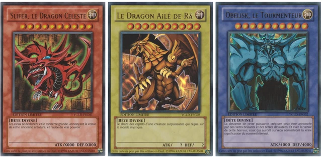 LOT CARTES YU-GI-OH! Dieux Égyptiens Slifer, Obelisk, Le Dragon Ailé de