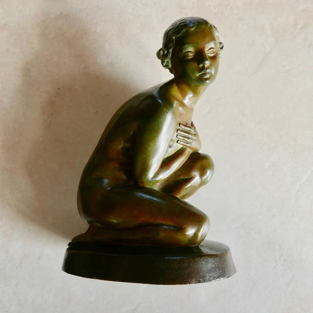 Médaillon Ancien En Plâtre Sur La Boxe – Signé, Années 1920, Diamètre 12.5 Cm