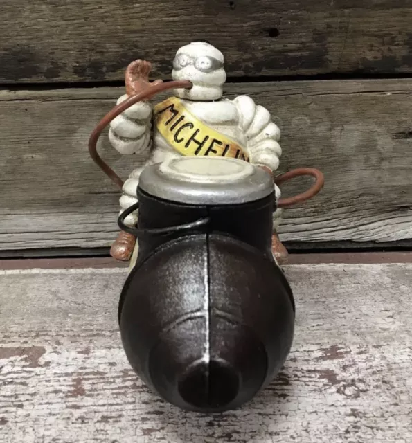 Michelin Man Bibendum on Air Compressor Hollow Cast Iron Advertising Model 2