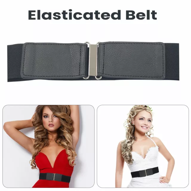 Womens 50mm Wide Waist Belt Ladies Stretch Waistband Clipon Clasp Silver Buckle