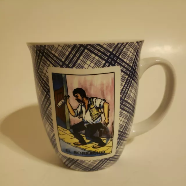 Loteria Coffee Mug 16oz El Borracho Blue Stripes White background 2