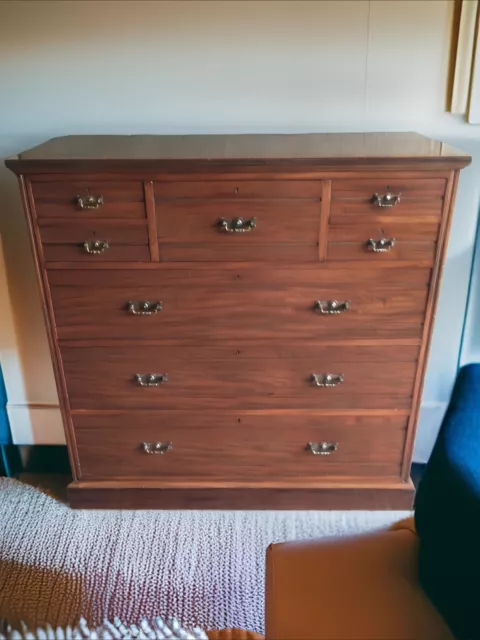 Large Edwardian Mahogany 8 Drawer Chest Of Drawers With Central Hat Box