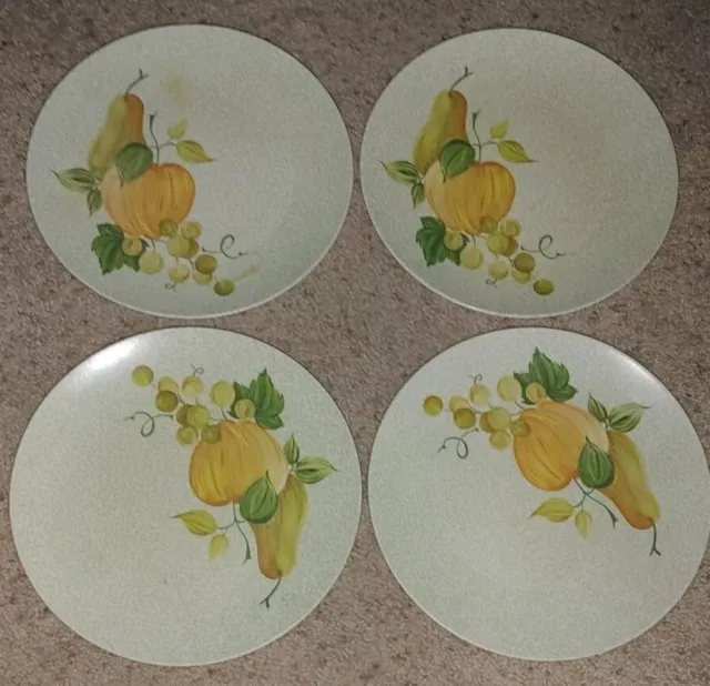 Vintage Mid Century Fruit Apple Pear Grape Harvest Melamine Melmac 9½" Plates Vintage Mid Century Fruit Apple Pear Grape Harvest Melamine Melmac 9½" Plates