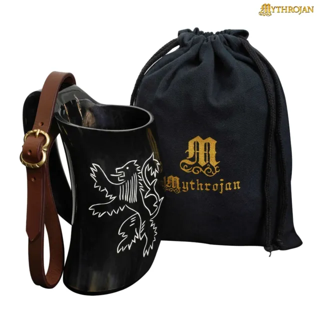 Viking Drinking Horn Mug Wine Beer Mead Ale with Brown Leather Holster 600 ML